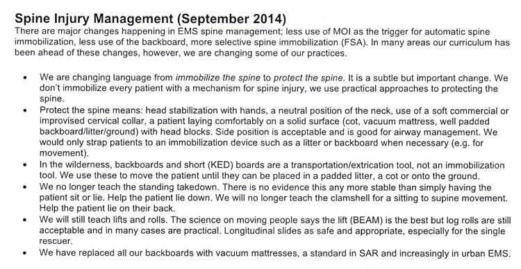 An image of spinal injury management practices updated in September 2014